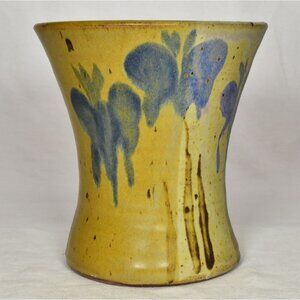 William Bill Creitz Studio Pottery Wide Mouth Vase Signed Abstract Floral Glaze